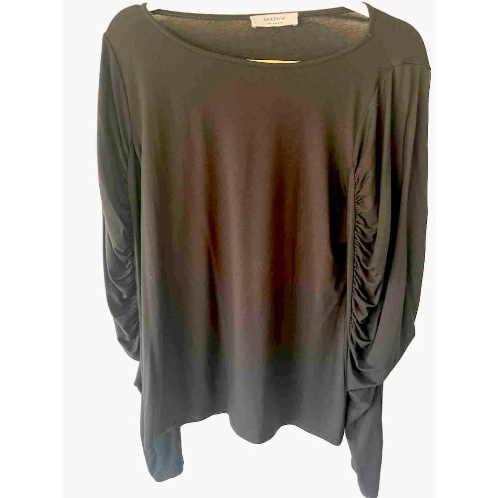 Bailey 44 Women Black Long Sleeve Blouse L Made In USA Viscose Spandex Blend